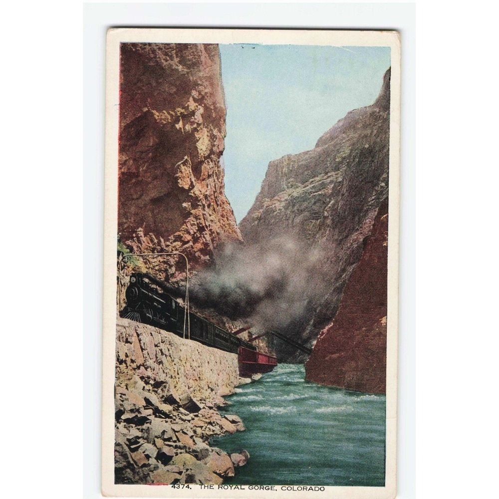 Vintage 1916 Royal Gorge Colorado Hanging Bridge Postcard Steam Train 4374